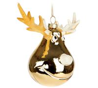 BRUBAKER Elan Or - Boule de Noël en verre peinte à la main - 15 cm Boule d'arbre Tête d'élan - Décoration d'arbre de Noël soufflée à la bouche - Figure Drôle Déco Pendentif
