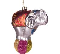 BRUBAKER Eléphant de Cirque sur Balle Multicolore - Boule de Noël en verre peinte à la main - Décorations de Noël Figurines amusantes Pendentif Déco Boule d'Arbre - 11 cm
