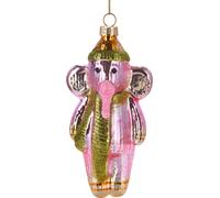 BRUBAKER Eléphant rose avec bonnet et écharpe - Boule de Noël en verre peinte à la main - Décorations de Noël Figurines amusantes Pendentif Déco Boule d'arbre - 13 cm