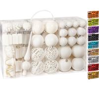 BRUBAKER Ensemble de 101 boules de Noël avec pointe d'arbre Crème Blanc Décorations d'arbre de Noël