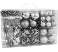 BRUBAKER Ensemble de 101 boules de Noël avec pointe d'arbre Décoration d'arbre de Noël - Argent