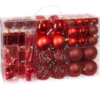 BRUBAKER Ensemble de 101 boules de Noël avec pointe d'arbre Décoration d'arbre de Noël - Rouge