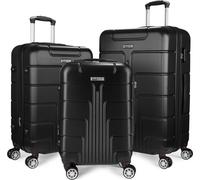 BRUBAKER Ensemble de valises rigides Miami - Valises extensibles avec serrure à combinaison et 4 roulettes - Ensemble de 3 valises de voyage incluant un bagage à main, noir