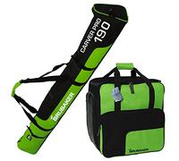 Brubaker Ensemble Sac de Ski et Sac à Chaussures de Ski pour 1 Paire de Skis jusqu'à 190 cm + bâtons + Chaussures + Casque Vert Noir