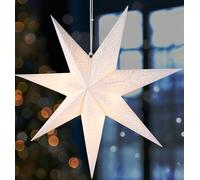 BRUBAKER Étoile de l'Avent en papier de 60 cm à accrocher - Étoile de l'Avent LED pour décorations de Noël - Étoile en papier 3D avec minuterie - Étoile lumineuse - Alimentation par piles - Blanc
