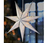 BRUBAKER Étoile de Noël 3D à Suspendre - Étoile de Papier de Fenêtre avec Douille E14-60 cm Modèle Déco Étoile de l'Avent - Set Étoile Lumineuse de Noël avec 3,5 m de Câble - Suspendue - Argent