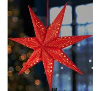 BRUBAKER Étoile de Noël 3D à Suspendre - Étoile de Papier de Fenêtre avec Douille E14-60 cm Modèle Déco Étoile de l'Avent - Set Étoile Lumineuse de Noël avec 3,5 m de Câble - Suspendue - Rouge