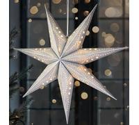BRUBAKER Étoile de Noël 3D à Suspendre - Étoile de Papier LED avec Minuteur - 60 cm Étoile de l'Avent avec Motif Moderne - Alimentée par Piles et Illuminée - Noël Décoration Étoile Lumineuse - Argent
