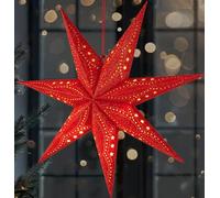 BRUBAKER Étoile de Noël 3D à Suspendre - Étoile de Papier LED avec Minuteur - 60 cm Étoile de l'Avent avec Motif Moderne - Alimentée par Piles et Illuminée - Noël Décoration Étoile Lumineuse - Rouge