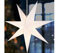 BRUBAKER Étoile de Noël 3D à Suspendre - Papier de Fenêtre avec Douille E14 - 60 cm Modèle Déco Avent - Set Lumineux avec 3,5 m de Câble - Blanc