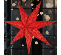 BRUBAKER Étoile de Noël 60 cm pour Intérieur - Étoile de l'Avent LED Suspendue - 3D Étoile Lumineuse en Papier à Suspendre pour Décoration de Fenêtre et de Noël - Illuminable avec Pile - Rouge