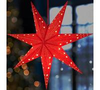BRUBAKER Étoile de Noël à Suspendre avec Douille E14-60 cm Set Étoile de Papier avec 3,5 m de Câble - Étoile de l'Avent 3D - Décoration de Fenêtre Étoile Lumineuse Suspendue - Rouge