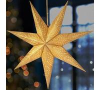 BRUBAKER Étoile de Noël en Papier 60 cm à Suspendre - Étoile de l'Avent pour Fenêtre - Étoile en Papier 3D avec Douille E14 - Étoile Lumineuse Suspendue avec 3,5 m de Câble - Or