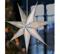 BRUBAKER Étoile de Noël en Papier 60 cm à Suspendre - Étoile de l'Avent pour Fenêtre - Étoile en Papier 3D avec Douille E14 - Étoile Lumineuse Suspendue avec 3,5 m de Câble - Argent