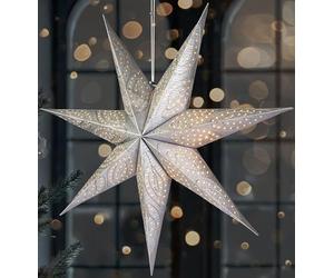 BRUBAKER Étoile de Noël en papier à suspendre - Étoile de l'Avent LED pour décoration de Noël et fenêtre - Étoile en papier 3D avec fonction minuterie - Étoile lumineuse à suspendre - Argenté