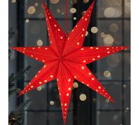 BRUBAKER Étoile de Noël LED à suspendre - 60 cm Étoile de papier - Étoile de l'Avent 3D - Fonctionne avec des piles, Rouge
