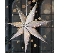 BRUBAKER Étoile de Noël LED à suspendre - 60 cm Étoile de papier - Étoile de l'Avent 3D - Fonctionne avec des piles, Argent