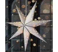 BRUBAKER Étoile de Noël LED à Suspendre - Étoile de Papier de 60 cm avec 7 Pointes - Étoile de l'Avent 3D - Fonctionne avec des Piles, Suspendue et Illuminée - Étoile lumineuse de Décoration - Argent