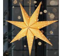 BRUBAKER Étoile de Noël LED à Suspendre - Étoile de Papier de 60 cm avec 7 Pointes - Étoile de l'Avent 3D - Fonctionne avec des Piles, Suspendue et Illuminée - Étoile lumineuse de Décoration - Or