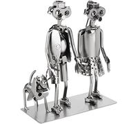 BRUBAKER Figurine à Vis Couple d'amoureux - Couple avec Chien - Figurine en Fer Homme en Métal - Travail Manuel Figurine en Métal Amour - Couple Argent Cadeau pour Propriétaire de Chien