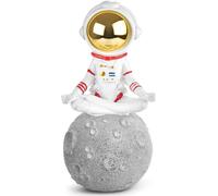 BRUBAKER Figurine décorative Astronaute assis en tailleur sur la lune - 18 cm Figurine - Statue moderne peinte à la main - Astronaute Yoga - Blanc, Or