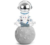 BRUBAKER Figurine Décorative Astronaute Assis en Tailleur sur la Lune - 18 cm Spaceman Figurine Spatiale avec Casque Chromé - Statue Moderne Peinte à la Main - Astronaute Yoga - Argent et Blanc