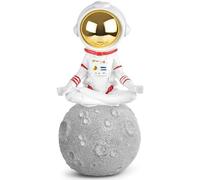 BRUBAKER Figurine Décorative Astronaute Assis en Tailleur sur la Lune - 18 cm Spaceman Figurine Spatiale avec Casque Chromé - Statue Moderne Peinte à la Main - Astronaute Yoga - Or et Blanc