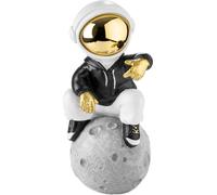 BRUBAKER Figurine décorative Astronaute assis sur la lune dans une pose cool - 24 cm Figurine de l'espace - Statue peinte à la main - Or, noir et blanc