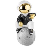 BRUBAKER Figurine Décorative Astronaute Assis sur la Lune dans Une Pose Cool - 24 cm Spaceman Figurine Spatiale avec Casque Chromé et Hoodie Noir - Statue Peinte à la Main - Or, Blanc et Noir