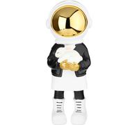 BRUBAKER Figurine décorative Astronaute avec lapin blanc - 33 cm Figurine de l'espace - Statue moderne peinte à la main Astronaute - Or, noir et blanc