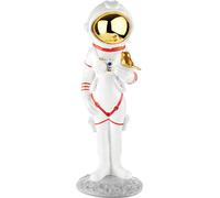BRUBAKER Figurine décorative Astronaute avec petit oiseau - 30 cm Figurine de l'espace - Statue moderne peinte à la main - Astronaute blanc, or