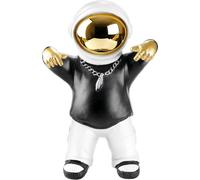 BRUBAKER Figurine décorative Astronaute avec sweat noir dans une pose cool - 21 cm Figurine de l'espace - Or, noir et blanc
