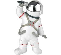 BRUBAKER Figurine Décorative Astronaute Chanteur - 20 cm Spaceman Figurine Spatiale avec Microphone et Casque Chromé - Peint à la Main Statue Astronautique Moderne pour Musicien - Argent et Blanc