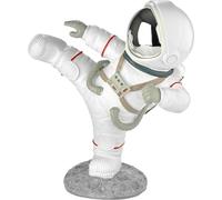 BRUBAKER Figurine décorative Astronaute en pose de karaté - High Kick - 19 cm Figurine de l'espace - Statue moderne peinte à la main - Blanc, Argent