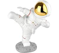 BRUBAKER Figurine Décorative Astronaute en Pose de Karaté - High Kick - 19 cm Spaceman Figurine de Cosmos avec Casque Chromé - Statue de l'espace Moderne Peinte à la Main - Or et Blanc