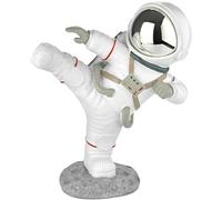 BRUBAKER Figurine Décorative Astronaute en Pose de Karaté - High Kick - 19 cm Spaceman Figurine de Cosmos avec Casque Chromé - Statue de l'espace Moderne Peinte à la Main - Argent et Blanc
