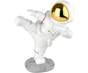 BRUBAKER Figurine Décorative Astronaute en Pose de Karaté - High Kick - 19 cm Spaceman Figurine de Cosmos avec Casque Chromé - Statue de l'espace Moderne Peinte à la Main - Or et Blanc