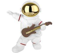BRUBAKER Figurine Décorative Astronaute Guitariste - 17 cm Spaceman Figurine Spatiale avec Guitare et Casque Chromé - Peint à la Main Statue Spatiale Moderne pour Musicien - Or et Blanc