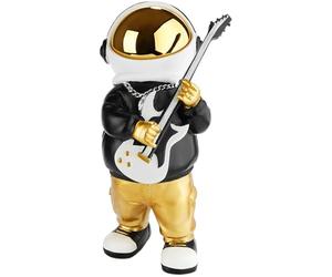 BRUBAKER Figurine Décorative Astronaute Guitariste avec Guitare Électrique - 24 cm Spaceman Figurine de l'espace avec Hoodie Noir et Casque Chromé en Pose Solo de Guitare - Or, Noir et Blanc