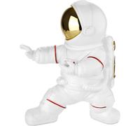 BRUBAKER Figurine décorative Astronaute se battant en pose de karaté - 17 cm Figurine de l'espace - Statue de l'espace moderne peinte à la main - Blanc, or