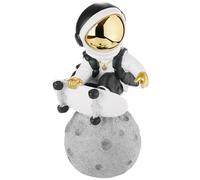 BRUBAKER Figurine Décorative Astronaute - Skateboarder sur la Lune - 24 cm Spaceman Figurine Spatiale avec Skateboard, Casque Chromé et Chaîne Dorée - Statue Peinte à la Main - Or, Blanc et Noir