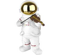 BRUBAKER Figurine décorative Astronaute violoniste - 20 cm Figurine de l'espace avec violon - Statue moderne peinte à la main pour musicien - blanc, or