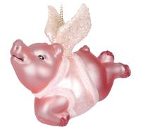 BRUBAKER Flying Pig - Boule de Noël en Verre avec Ailes d'ange - Peinte à la Main et Soufflée à la Bouche - Figurine Décorative Humour pour Sapin - Décoration Amusante à Suspendre - 9 cm