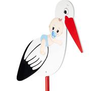 BRUBAKER Grande cigogne en bois avec bébé bleu - Cigogne à clipser pour l'intérieur et l'extérieur - Naissance bébé cigogne pour garçons - Cadeau de naissance 100 cm de haut, imprimé des deux côtés