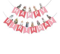 BRUBAKER Guirlande d'anniversaire avec chats - Anniversaire Bannière - Guirlande d'anniversaire Décoration pour garçons, filles - Décoration d'anniversaire, rose