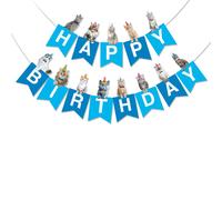 BRUBAKER Guirlande d'anniversaire avec des chats - Anniversaire Bannière - Guirlande d'anniversaire Décoration pour garçons, filles - Décoration d'anniversaire, bleu