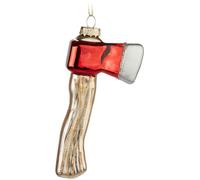 BRUBAKER Hache - Boule de Noël en Verre Peinte à la Main - 11 cm Boule d'arbre pour Bûcheron - Décoration Arbre de Noël Soufflée à la Bouche - Pendentif de Décoration de Noël - Rouge, Blanc