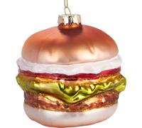 BRUBAKER Hamburger - Boule de Noël en verre peinte à la main - Décorations de Noël Burger drôle Pendentif Déco Boule d'arbre - 9 cm