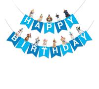 BRUBAKER Happy Birthday Chiens Guirlande d'anniversaire - Chaîne de fanions d'anniversaire - Bannière d'animaux - Guirlande d'anniversaire pour fête d'anniversaire, bleu