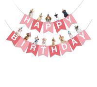 BRUBAKER Happy Birthday Chiens Guirlande d'anniversaire - Chaîne de fanions d'anniversaire - Bannière d'animaux - Guirlande d'anniversaire pour fête d'anniversaire, Rose